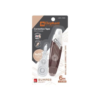 เทปลบคำผิดพร้อมไส้เติม ตราช้าง Bumper 6มม. x 6ม. สีนํ้าตาล